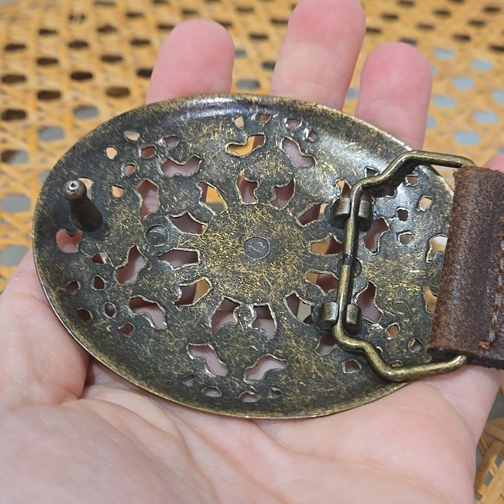 Y2K Jacob Connection Genuine Leather Belt With Metal Boho Buckle - Picture 4 of 8